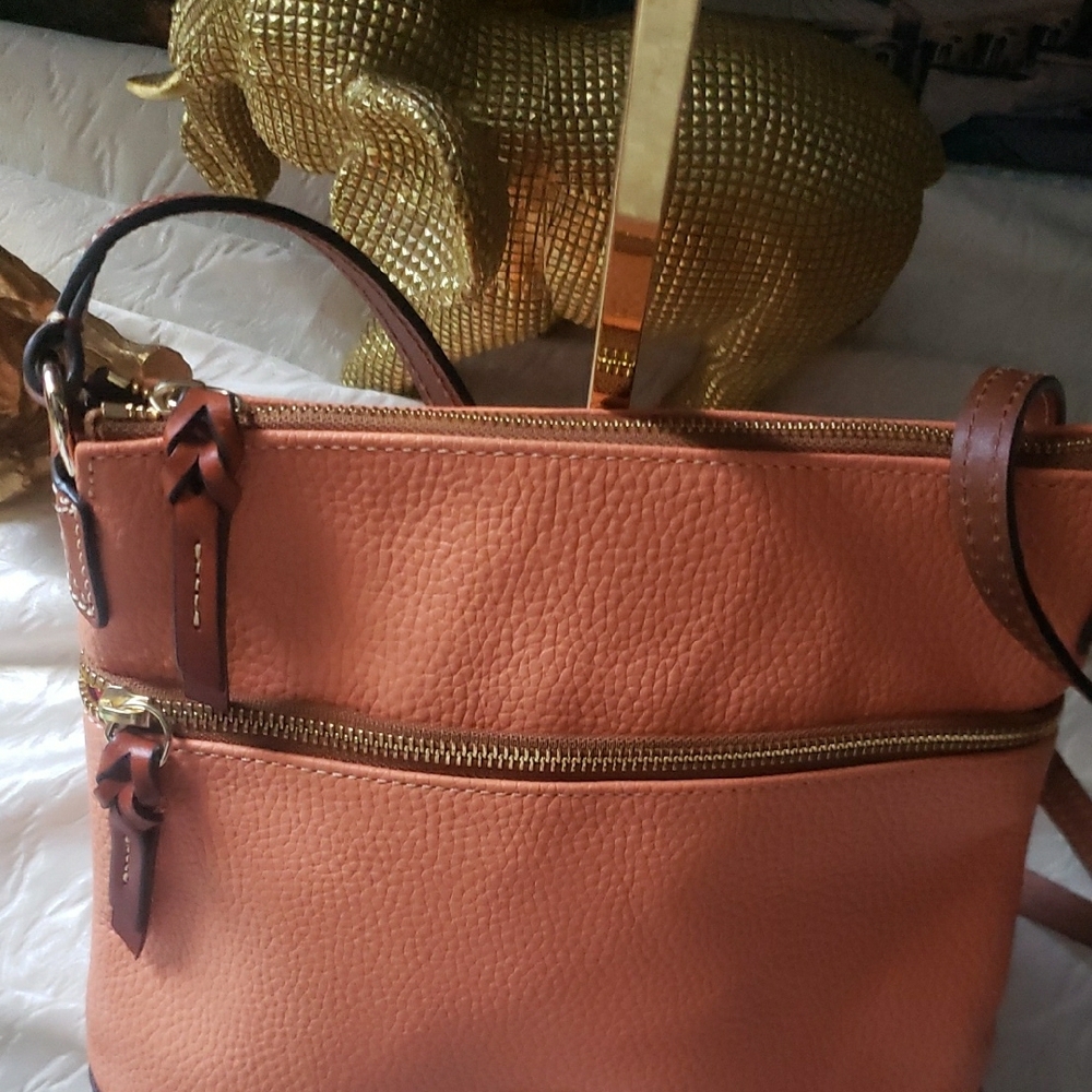 Dooney & Bourke Pink and Brown Leather Trim Crossbody - Picture 2 of 6
